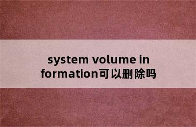 system volume information可以删除吗
